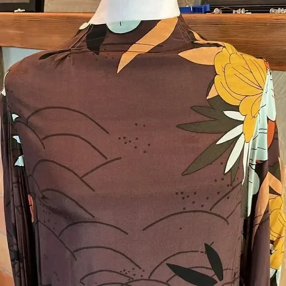 Free People Brown Floral Boho Balloon Sleeve Mini, size S - Picture 2 of 11